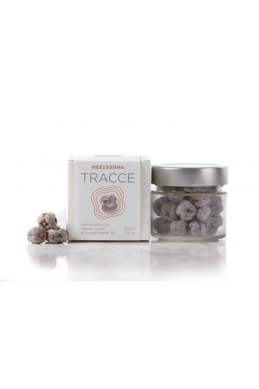 Bonci Mezzasoma Tracce Tartufi Al peperoncino Habanero Ricoperti Di Cioccolato Fondente 70% Gr. 100 Divine Golosità Toscane Bonci Mezzasoma Tracce Tartufi Al peperoncino Habanero Ricoperti Di Cioccolato Fondente 70% Gr. 100 Divine Golosità Toscane