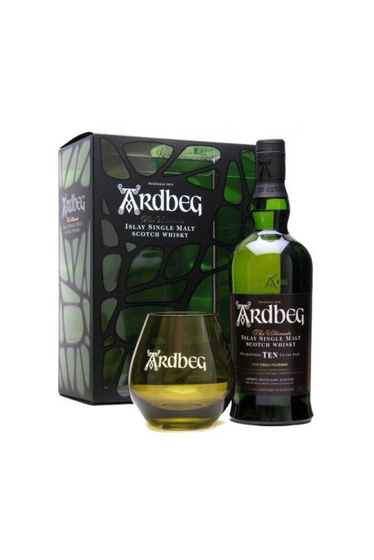 Ardbeg - Scotch Whisky Islay Single Malt Guaranteed Ten Years Old Special Pack+ 1 Bicchiere Ml. 700 Divine Golosità Toscane